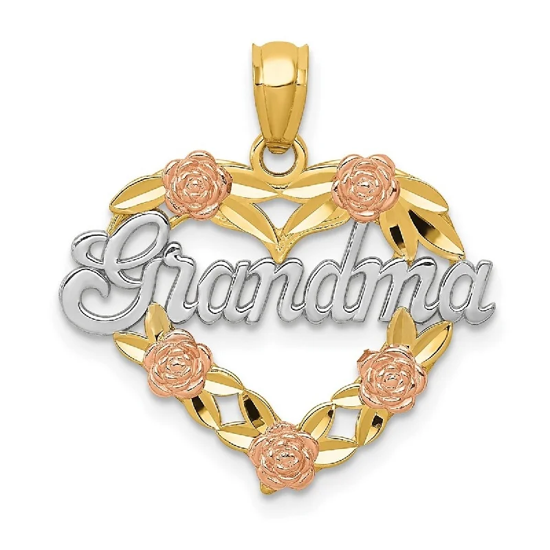 Women gemstone studded necklaces -Curata 14k Two-Tone Gold 18" Grandma Heart Pendant Necklace - 22.7x21.5mm