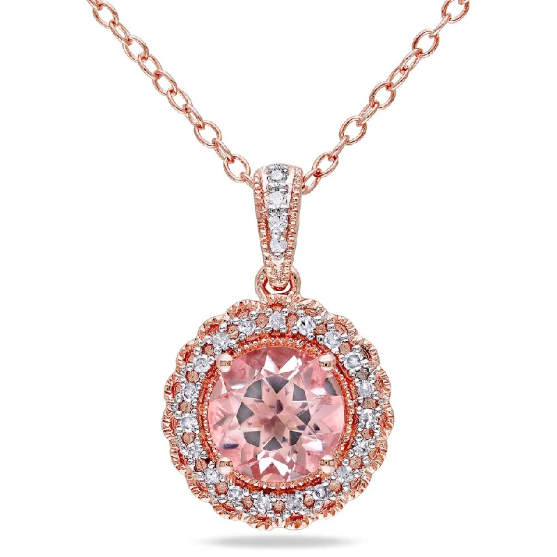 Women pearl and gold necklaces -Miadora Rose Goldplated Silver Morganite and 1/10ct TDW Diamond Necklace (H-I, I2-I3)