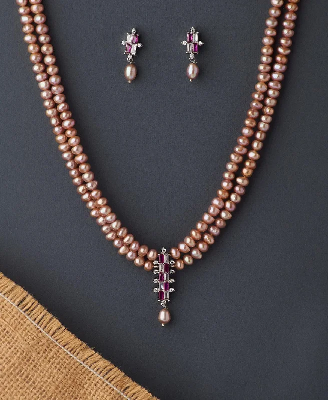 Women gemstone studded necklaces -Trendy Real Pearl Necklace Set