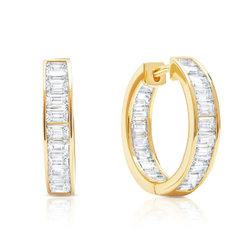 Women cubic zirconia earrings -Crislu 18KT Yellow Gold Plated Sterling Silver Baguette Cubic Zirconia Hoop Earrings