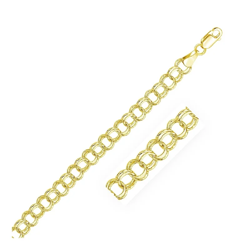 Women stackable silver bangles and bracelets -6.0 mm 14k Yellow Gold Solid Double Link Charm Bracelet