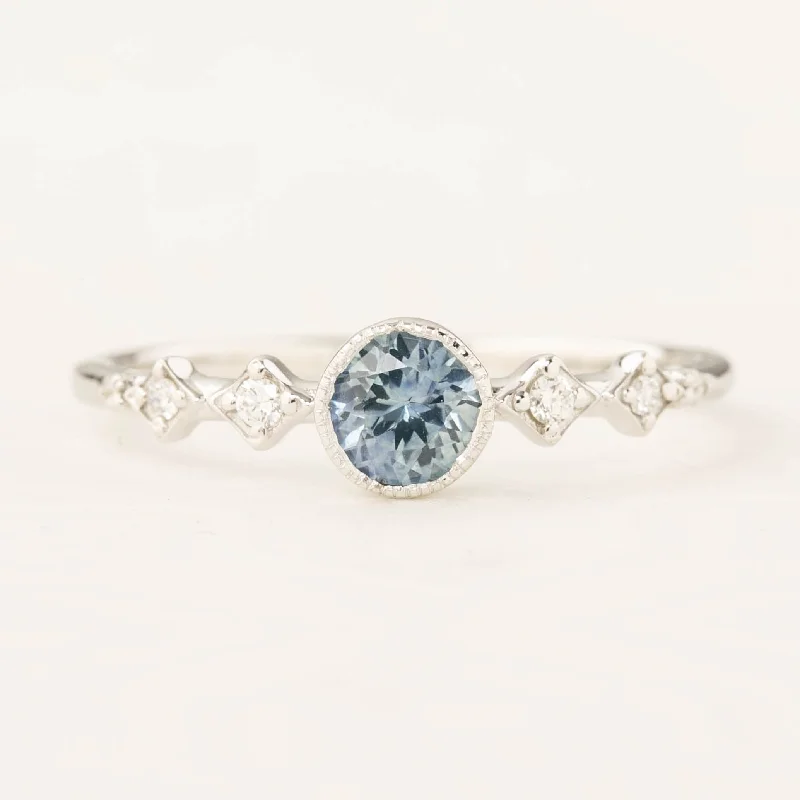 Women custom engraved engagement rings -Celeste Ring 4.5mm 0.45ct Blue Montana Sapphire, 14k White Gold