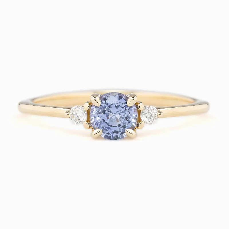 Women adjustable leather engagement rings -Emilie Ring 5mm 0.50ct Light Blue Ceylon Sapphire 14K Yellow Gold