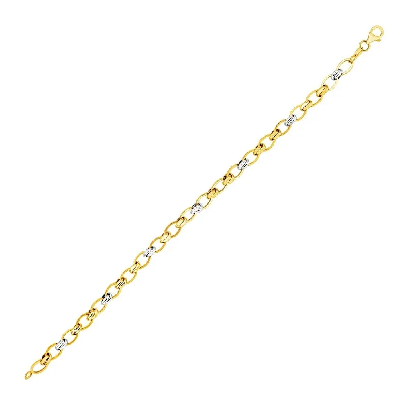 Women gold-plated bangles and bracelets -14k Two Tone Gold Oval Link Bracelet