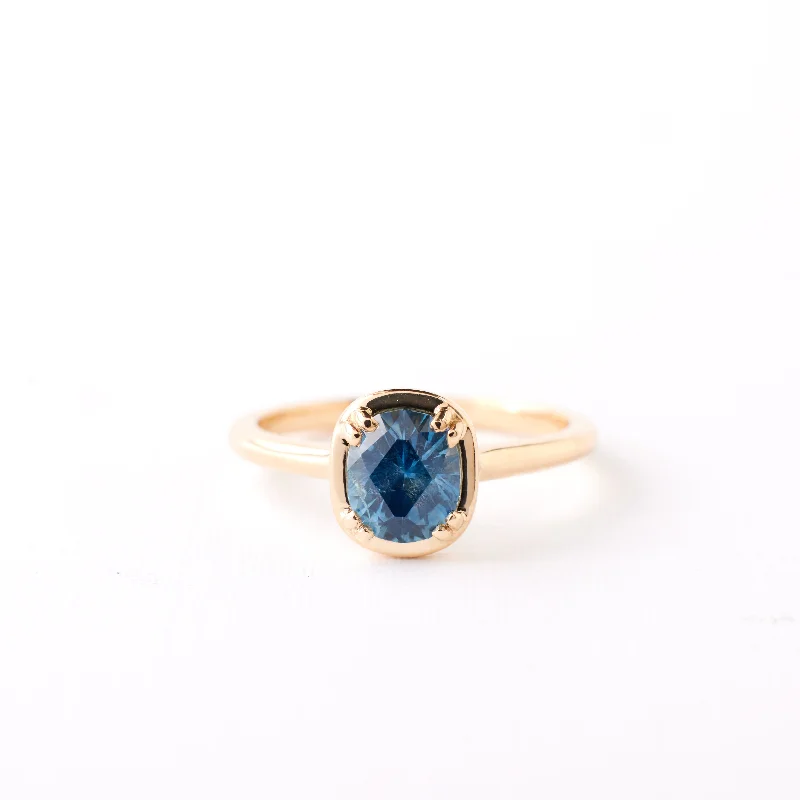 Women engraved gemstone engagement rings -Carolyn Ring - 1.10 Carat Blue Geo Oval Sapphire