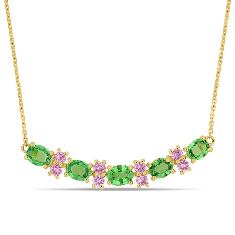 Women gemstone charm necklaces -Miadora 14k Yellow Gold Tsavorite and Pink Sapphire Necklace