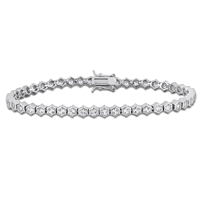 Women fashion bangles and bracelets -Miadora 6 3/4ct TGW Created White Sapphire Tennis Bracelet Sterling Silver