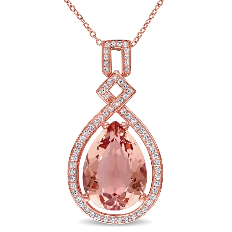 Women everyday necklaces -Miadora Rose-plated Silver Blush Glass and Cubic Zirconia Necklace