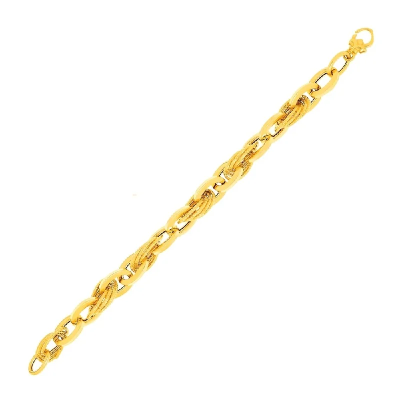 Women chunky bangles and bracelets -14k Yellow Gold Fancy Textured Interlaced Bracelet