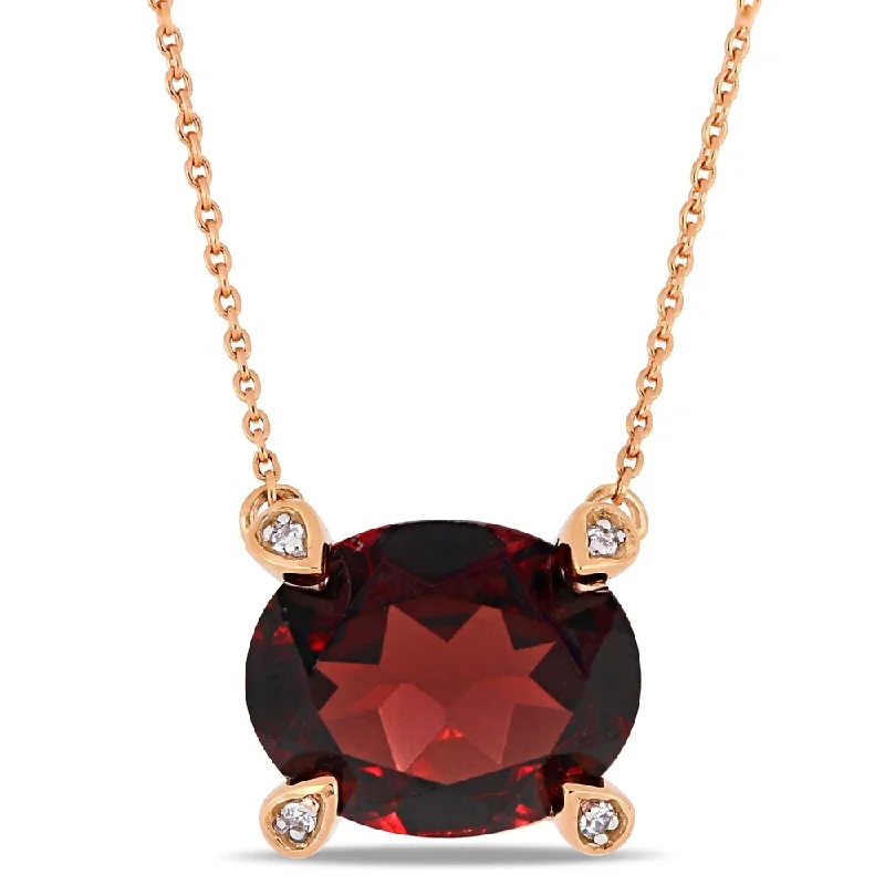 Women layered necklaces -Miadora 10k Rose Gold Oval-Cut Garnet and Diamond Accent Solitaire Station Necklace