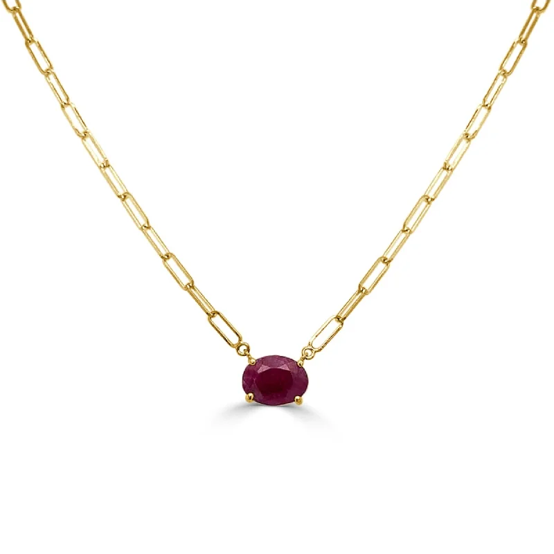 Women simple necklaces -Joelle Ruby Oval Necklace 14K Yellow Gold 16-inch -18-inch Inches