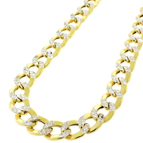 Women friendship necklaces -10k Gold Two-tone Hollow Cuban Curb Diamond-cut 9.5mm Chain Necklace