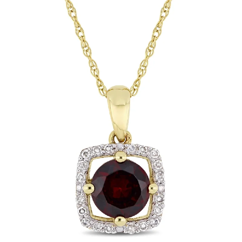 Custom necklaces for women -Miadora 10k Yellow Gold Garnet 1/10ct TDW Diamond Floating Square Halo Necklace