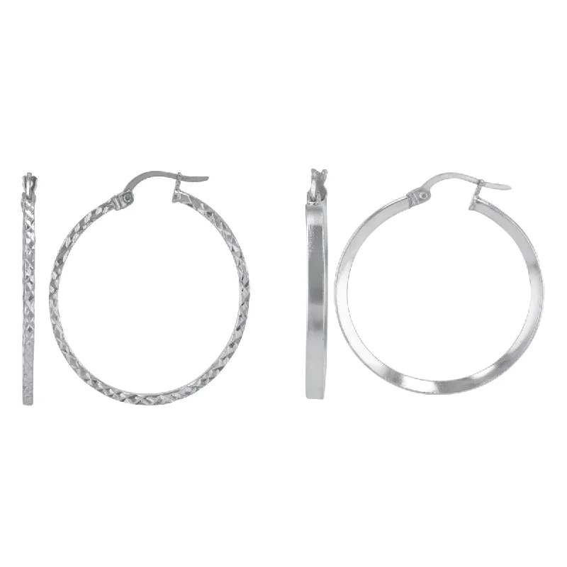 Women luxurious earrings -Sterling Silver 1.5X30MM and 2X30MM 2-Pair Hoop Earrings Set