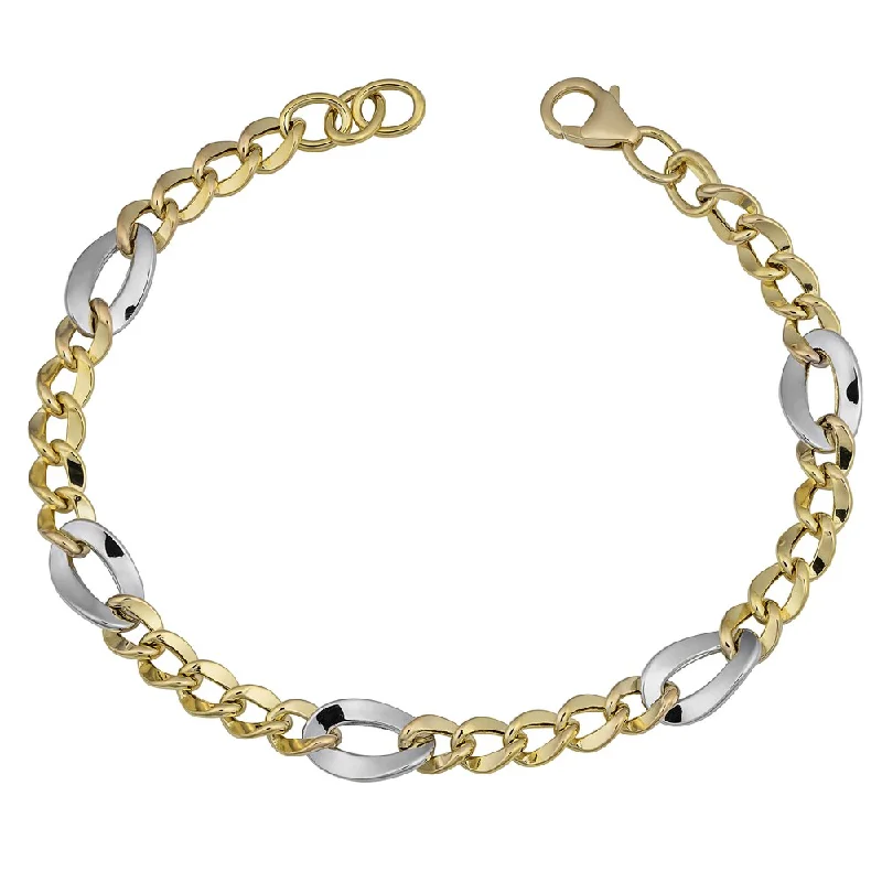 Women silver cuff bangles and bracelets -Fremada 14k Two-tone Gold Fancy Figaro Bracelet