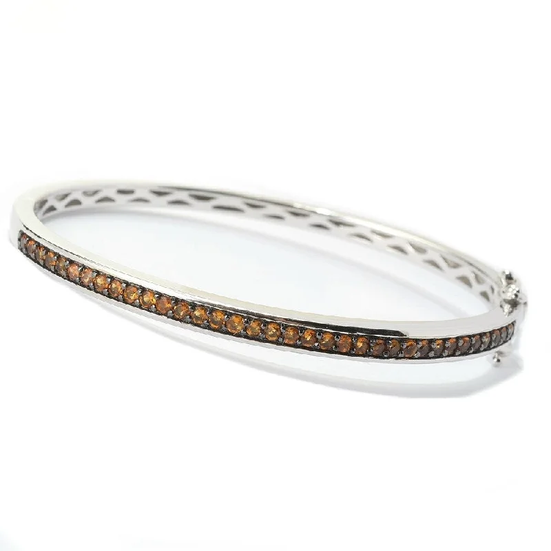 Women floral charm bangles and bracelets -Sterling Silver Round Citrine Bangle Bracelet