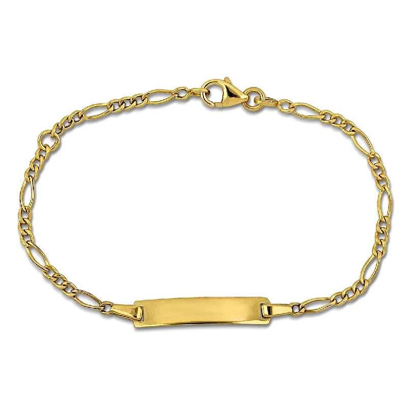 Women gold-plated bangles and bracelets -Miadora 2mm Figaro Link Chain ID Bracelet 14K Yellow Gold