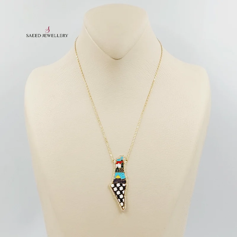 Women heart-shaped necklaces -Enameled & Zircon Studded Palestine Necklace