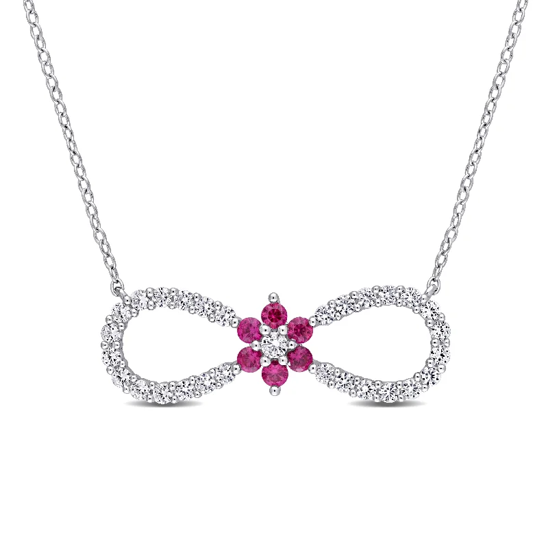 Women simple gemstone necklaces -Miadora Created Ruby and Created White Sapphire Infinity Floral Necklace in Sterling Silver