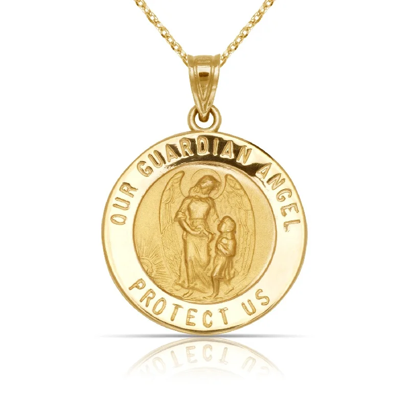 Women designer pendant necklaces -Curata 14K Yellow Gold 18" Satin Round Guardian Angel Medal Pendant Necklace Necklace