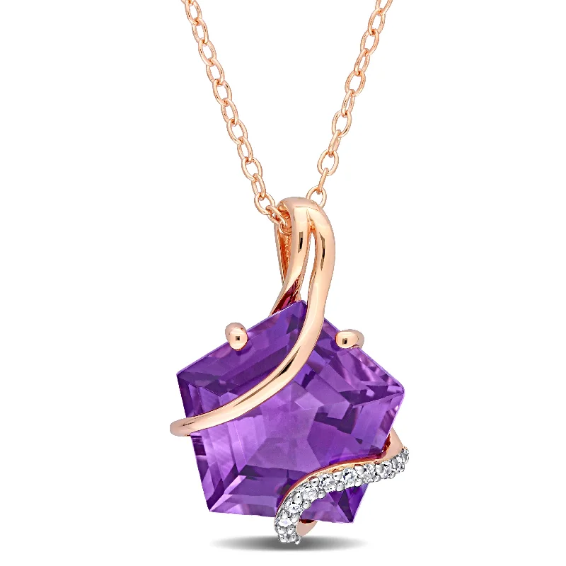 Women stylish pendant necklaces -Miadora Fancy-cut Amethyst and Diamond Accent Swirl Necklace in Rose Plated Sterling Silver