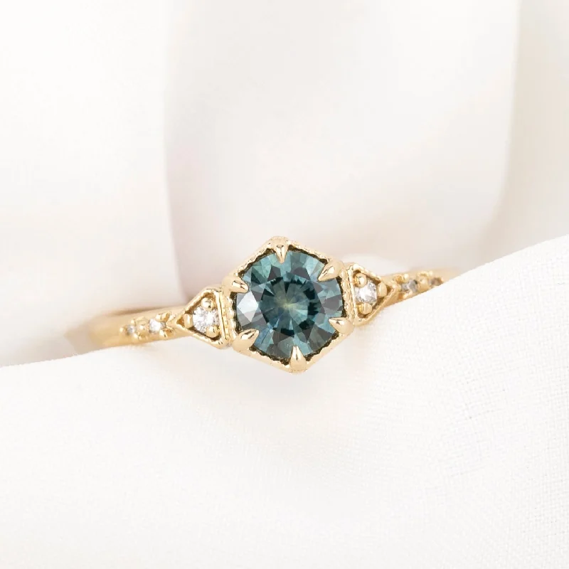 Women classic engagement rings -Agatha Ring 0.70ct Blue Green Montana Sapphire, 14k Yellow Gold (One of a kind)