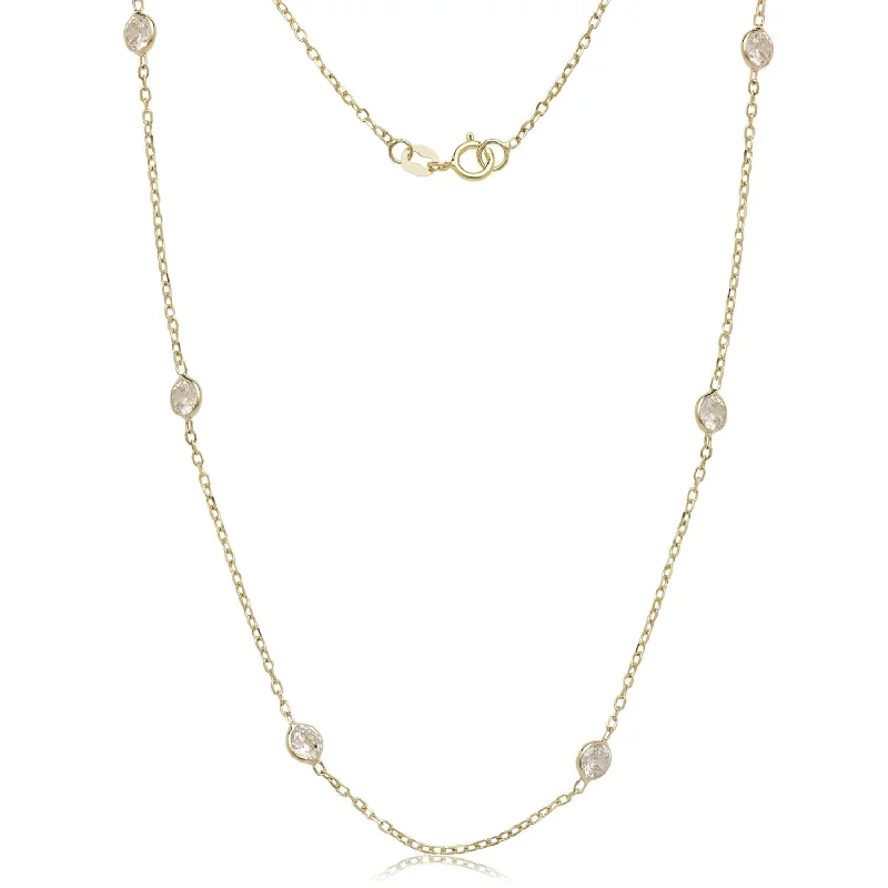 Women personalized diamond necklaces -Curata 14k Yellow Gold 16" or 18" Cubic Zirconia by the Yard Station Necklace - White