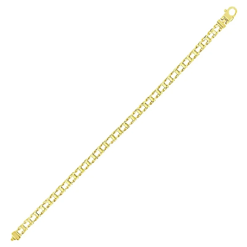 Women retro bangles and bracelets -14k Yellow Gold Men's Bracelet with Rail Motif Links