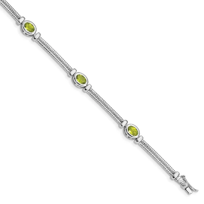 Women vintage bangles and bracelets -Curata 925 Sterling Silver Textured Polished Box Catch Closure Peridot Bracelet 7 Inch Box Clasp