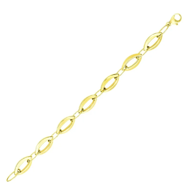 Women classic silver bangles and bracelets -14k Yellow Gold Marquis and Oval Cable Chain Bracelet