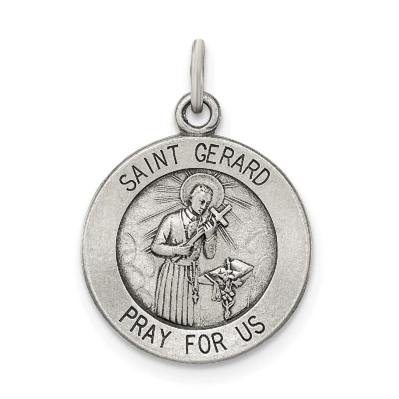 Women retro-inspired necklaces -Curata 925 Sterling Silver 18" 16mm Antiqued Saint Gerard Medal Necklace