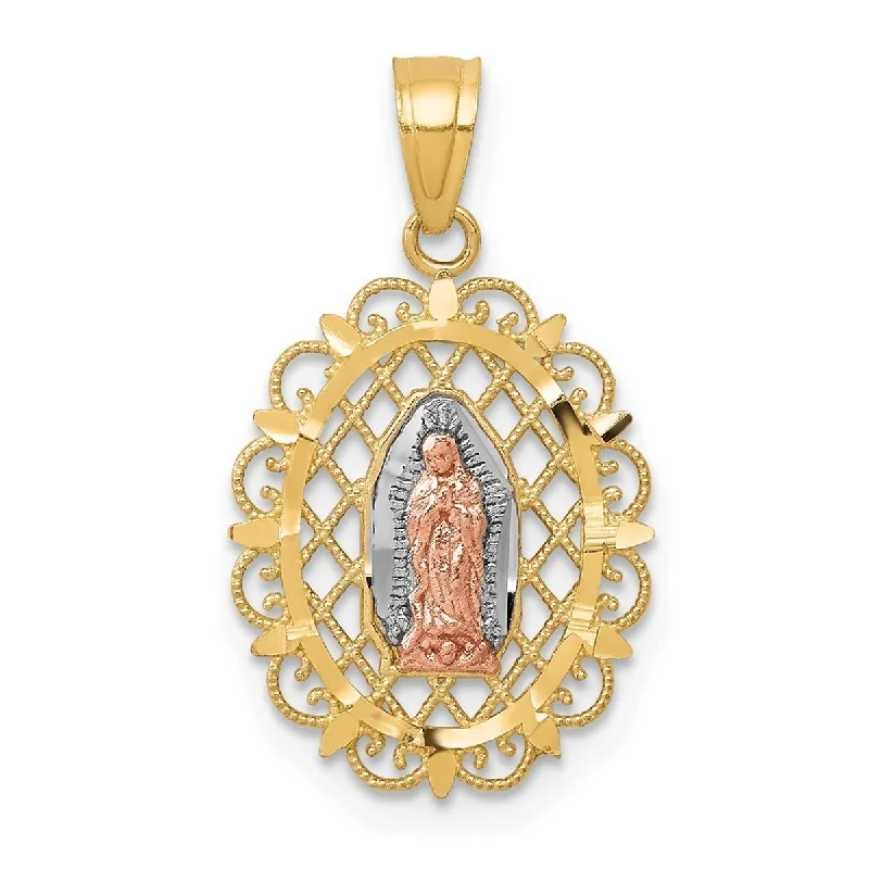 Women crystal-encrusted necklaces -Curata 10k Two-Tone Gold 18" 13x22mm Filigree Gold Our Lady Of Guadalupe Necklace