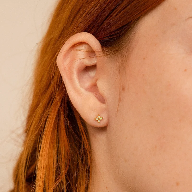 Women silver hoop earrings -Opal Ivy Flower Studs