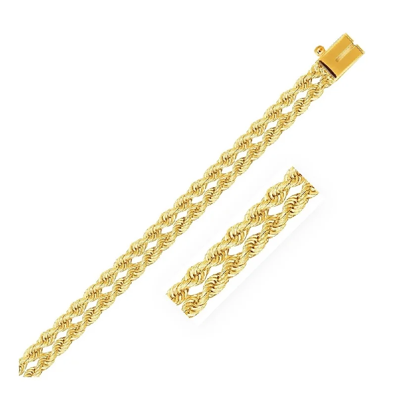 Women simple bangles -5.0 mm 14k Yellow Gold Dual Row Rope Bracelet