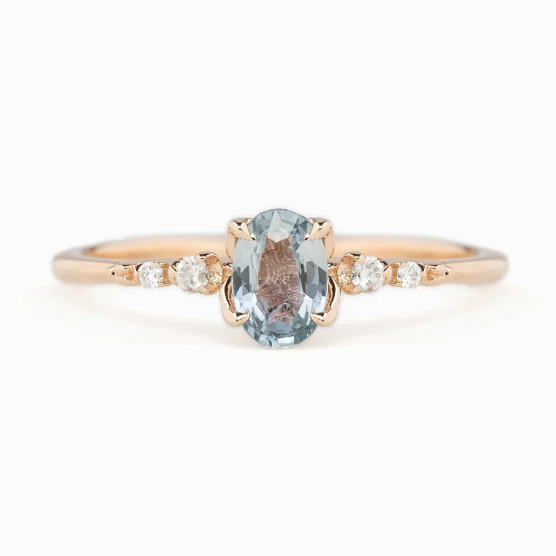 Women double-layered engagement rings -Estel Fleur Four Prongs Ring, 6mm 0.50ct Light blue Madagascar Sapphire 14K Rose Gold