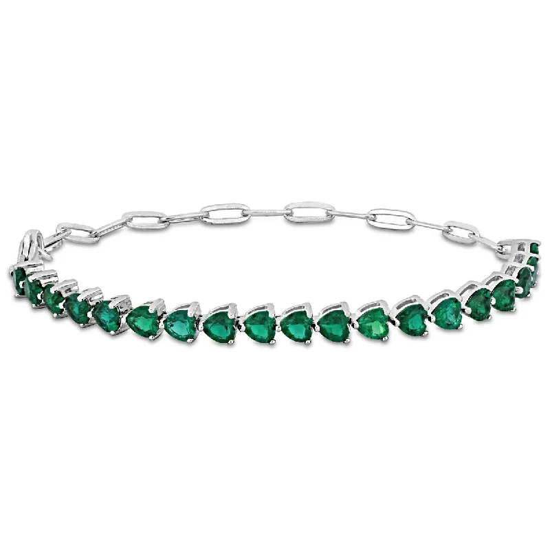 Women trendy bangles and bracelets -Miadora 4 3/4ct TGW Trillion-shape Created Emerald Tennis Bracelet Sterling Silver