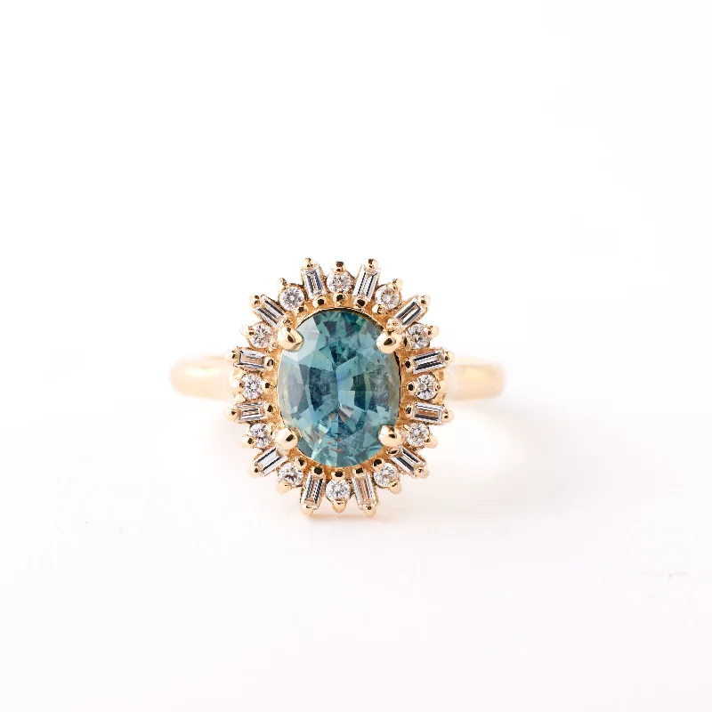 Women pearl and diamond engagement rings -Arielle Ring - 1.78 Carat Light Teal Oval Sapphire