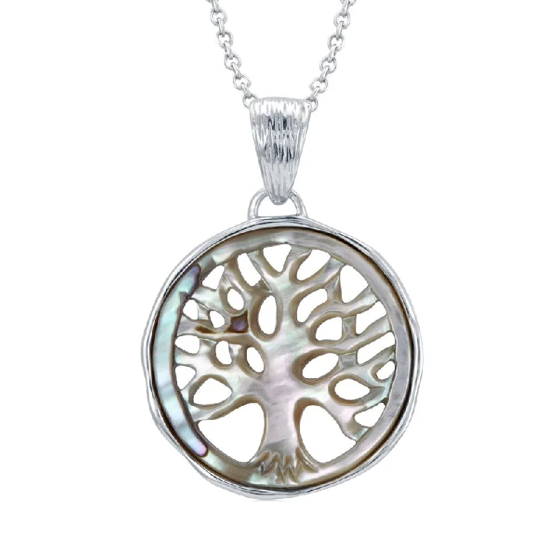 Women chic gold necklaces -V3 Jewelry Sterling Silver with Abalone Tree Pendant Necklace