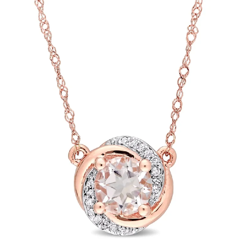 Women everyday necklaces -Miadora 10k Rose Gold Morganite and Diamond Swirl Halo Necklace