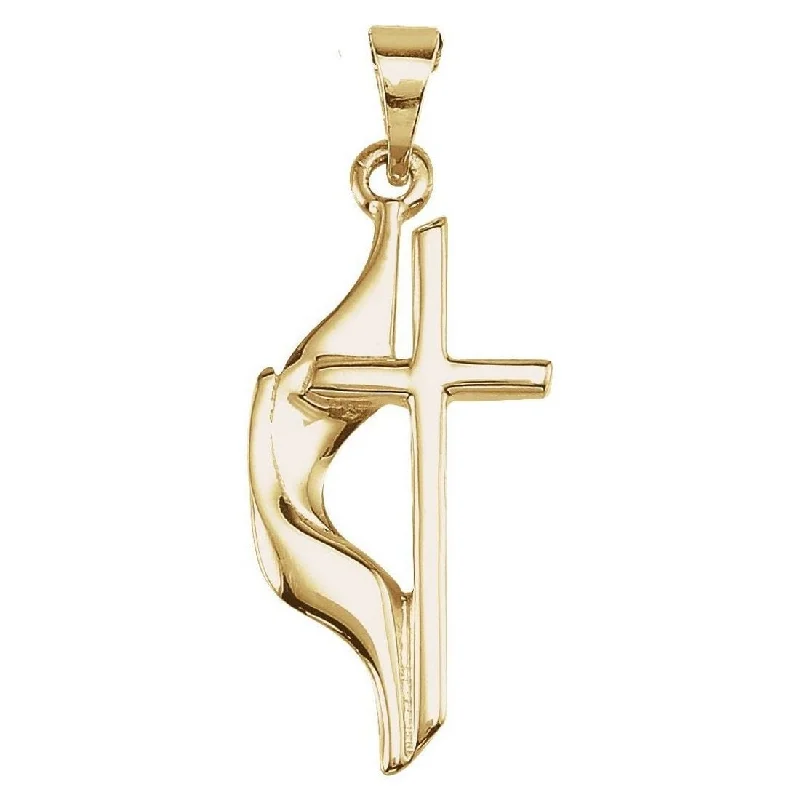 Women engraved pendant necklaces -Curata 14k Yellow Gold - 18" Methodist Cross Necklace - 19x10mm