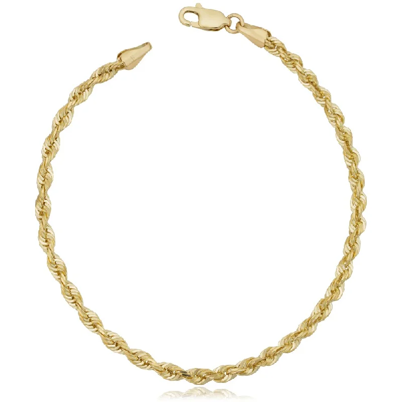 Women dainty bangles and bracelets -Fremada 10k Yellow Gold 3.2mm Semi Solid Rope Chain Bracelet