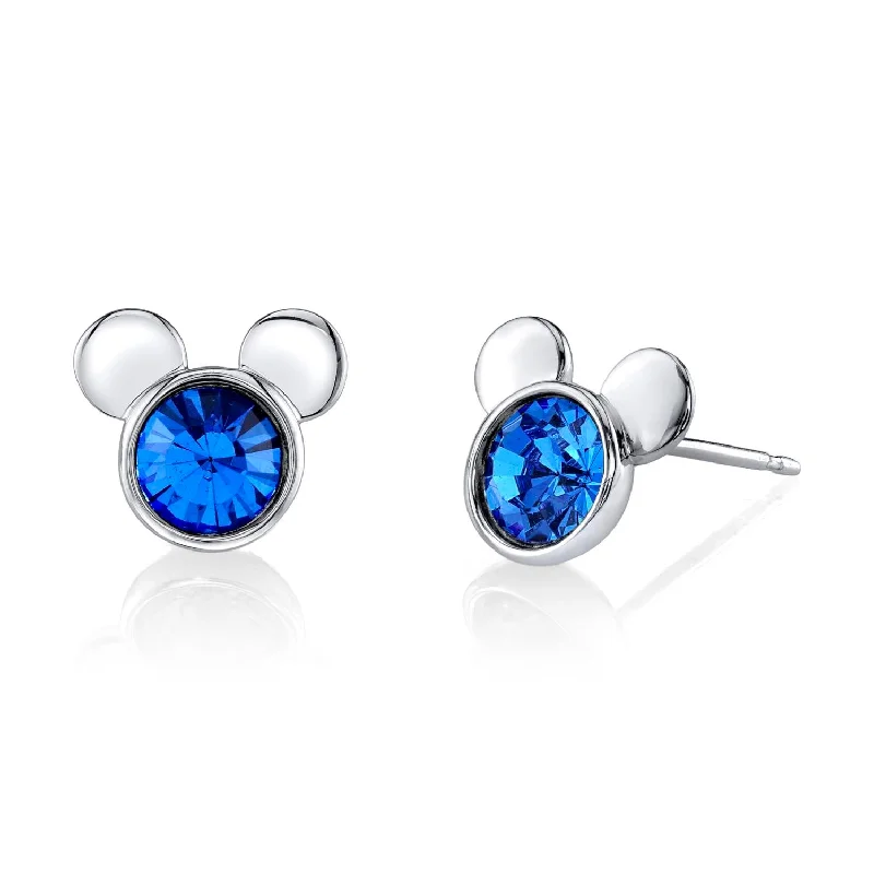 Women geometric earrings -Disney Sterling Silver Round Crystal Birthstone Mickey Mouse Stud Earrings