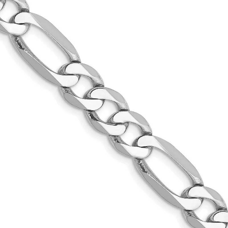 Women floral charm bangles and bracelets -Curata 14k White Gold 7mm Flat Figaro Chain Bracelet