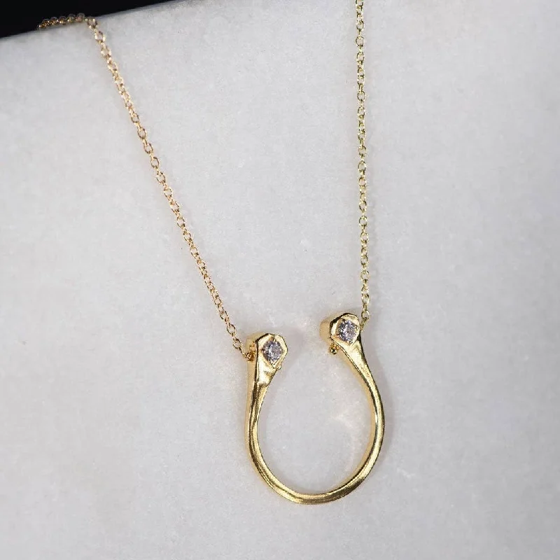 Women designer pendant necklaces -Charmed Horseshoe Necklace - Gold