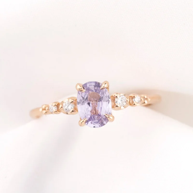 Women personalized engagement rings -Estel Fleur Four Prongs Ring, Lavender Purple Sapphire, 14k Rose Gold (One of a kind)