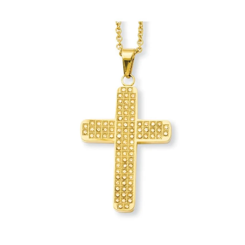 Women layered gold necklaces -Curata Stainless Steel Ip Gold Plated Mens 22" Cubic Zirconia Cross Necklace - 32c58mm