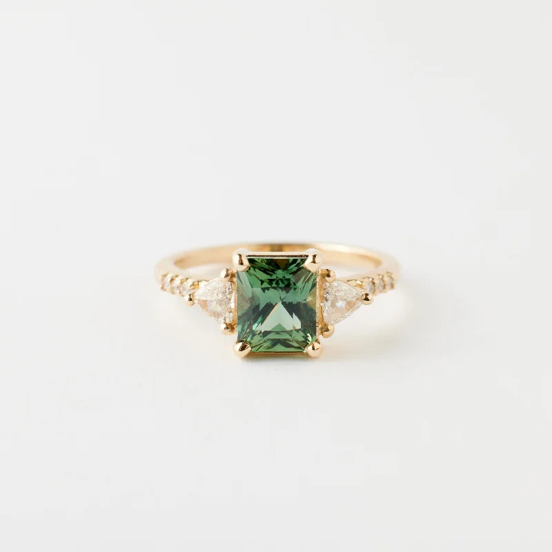 Women twisted engagement rings -Portia Ring - 2.06 Carat Green-Teal Radiant Sapphire