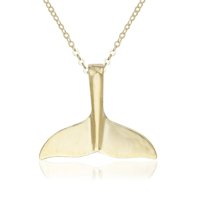 Women gemstone studded necklaces -Curata 14k Yellow Gold 18" Polished Whale Tail Pendant Necklace