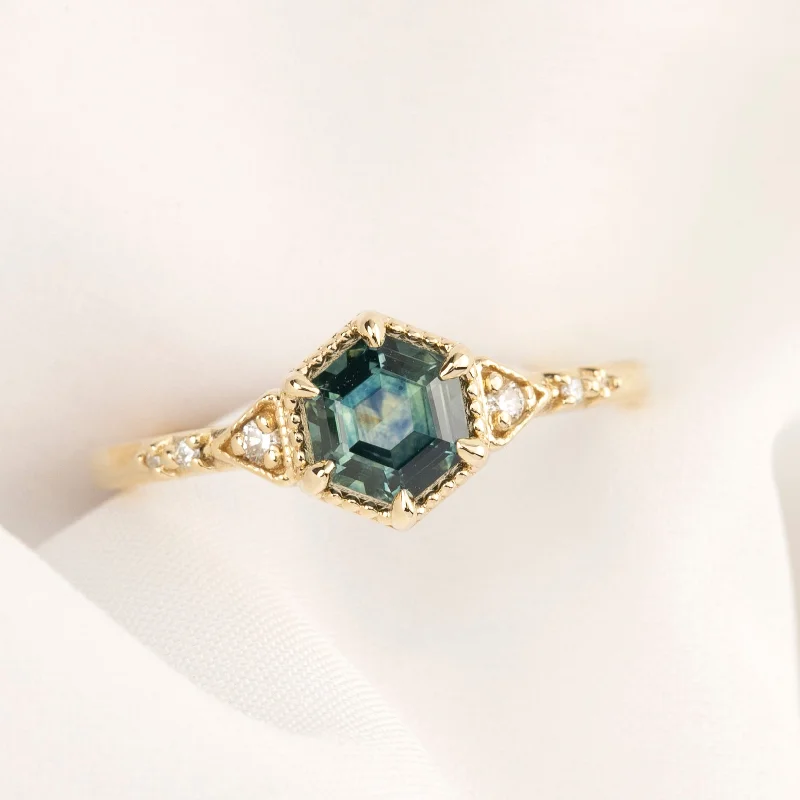 Women delicate engagement rings -Agatha Ring Parti Blue Green Montana Sapphire, 14k Yellow Gold (One of a kind)