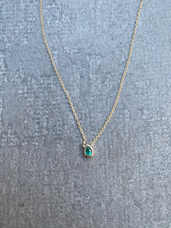 Women crystal necklaces -14k Gold Necklace with Emerald Teardrop Solitaire